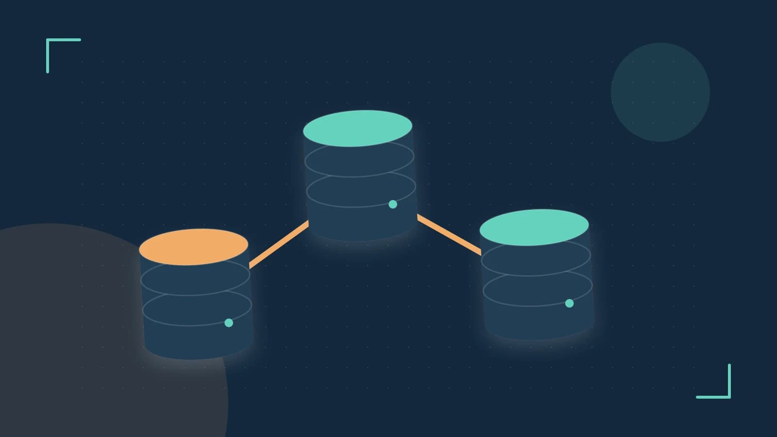 Editorial illustration of structured records, database cylinders and relationships between tables