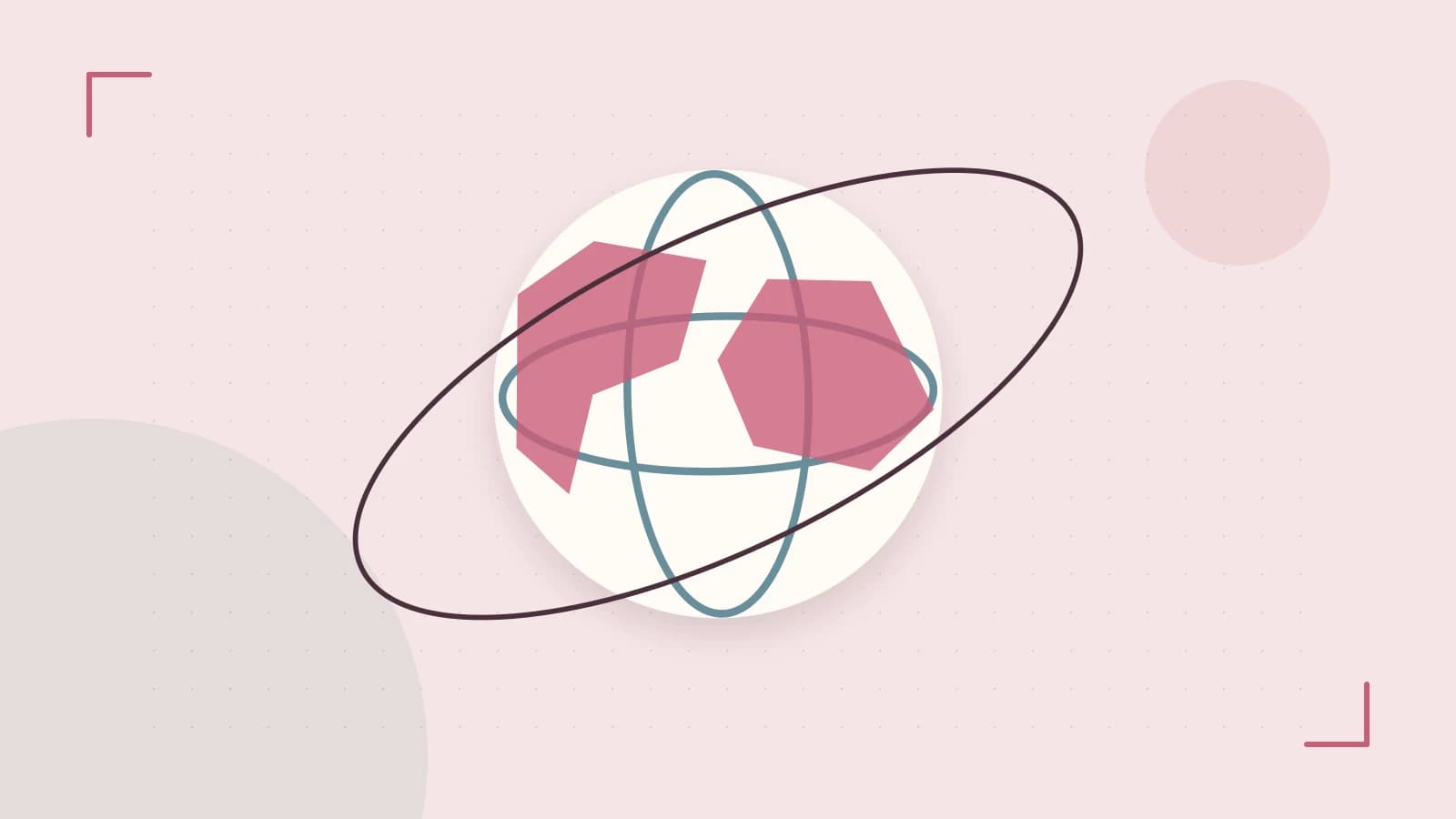 Editorial illustration of an editorial globe with meridians and layered geographic shapes