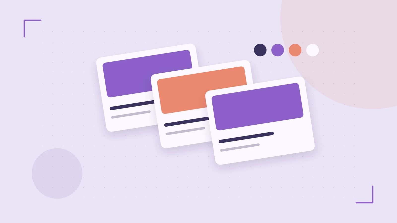 Editorial illustration of responsive browser layouts, overlapping design components and a color system
