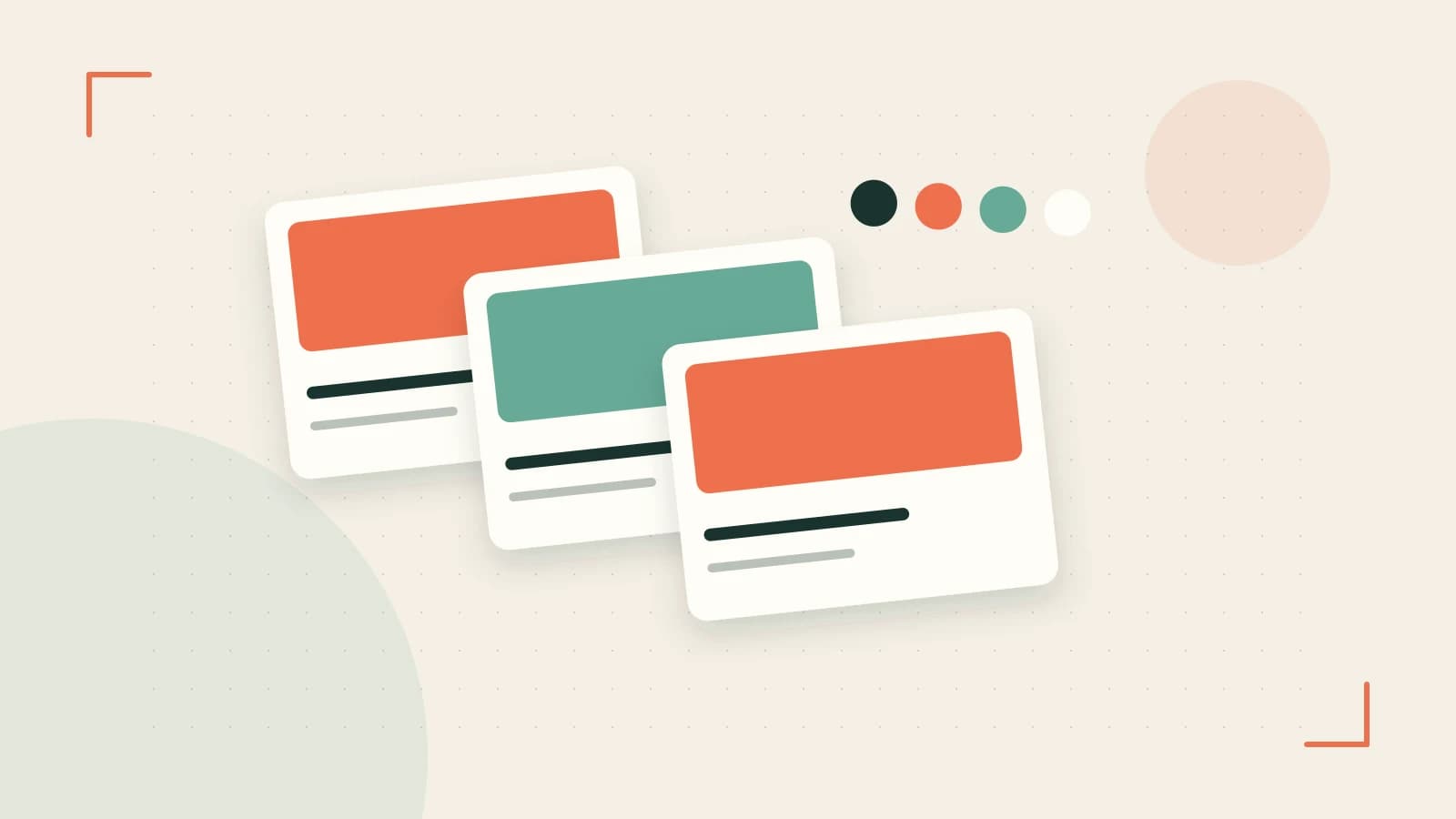 Editorial illustration of responsive browser layouts, overlapping design components and a color system