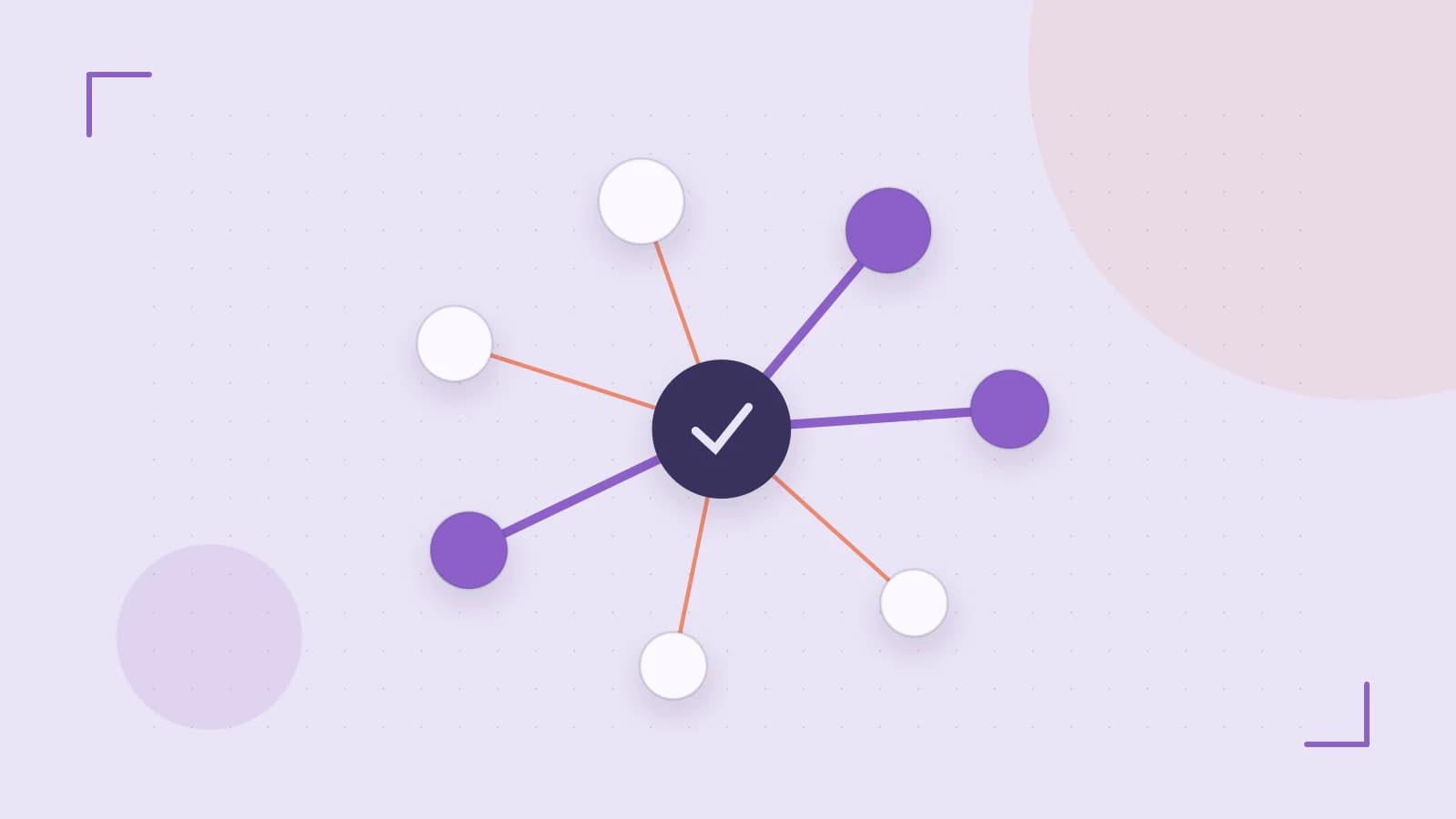 Editorial illustration of an algorithmic node graph with branching paths and a highlighted result