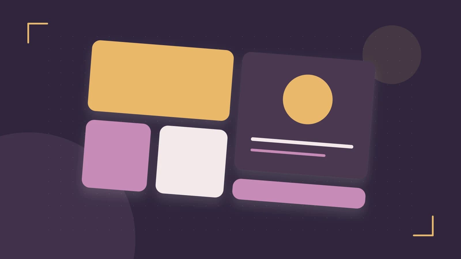 Editorial illustration of responsive browser layouts, overlapping design components and a color system