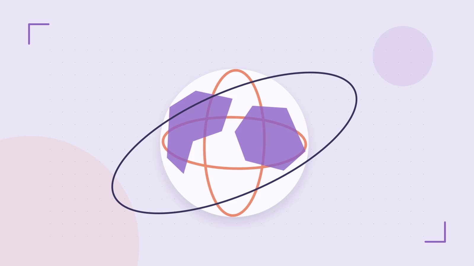 Editorial illustration of an editorial globe with meridians and layered geographic shapes