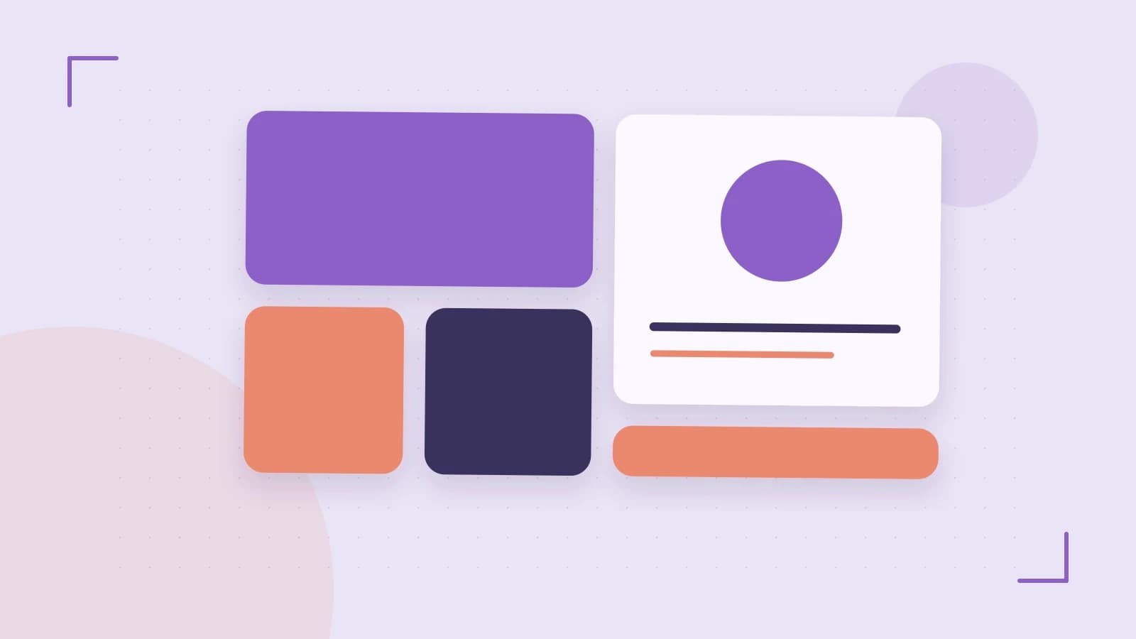 Editorial illustration of responsive browser layouts, overlapping design components and a color system