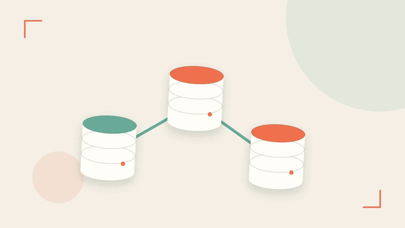 Editorial illustration of structured records, database cylinders and relationships between tables