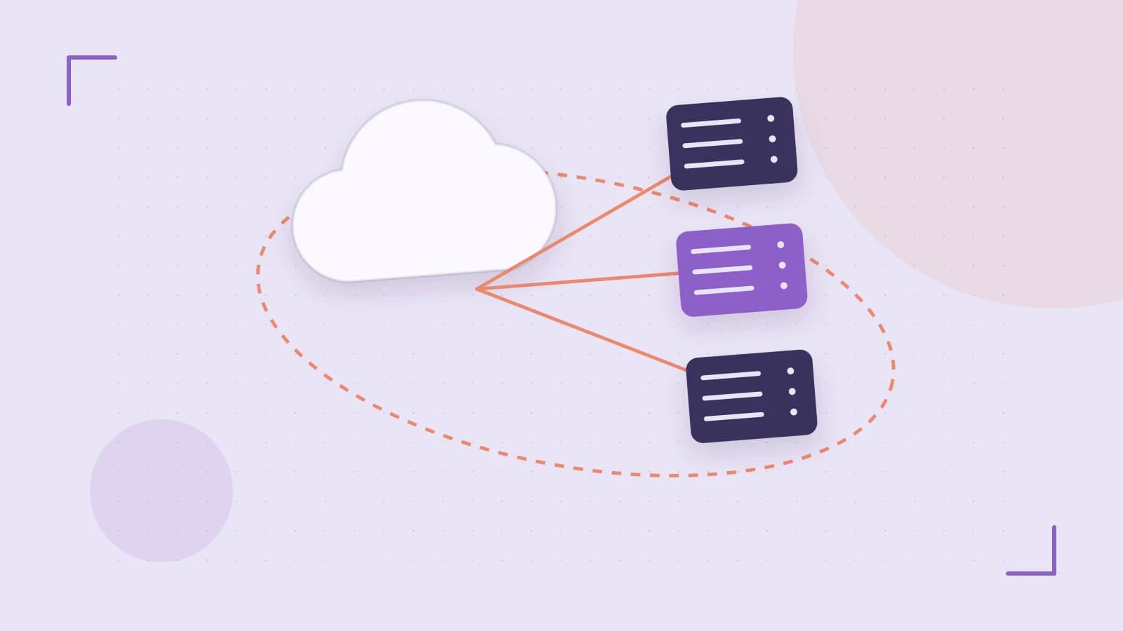 Editorial illustration of cloud infrastructure, connected server racks and an orbital service map