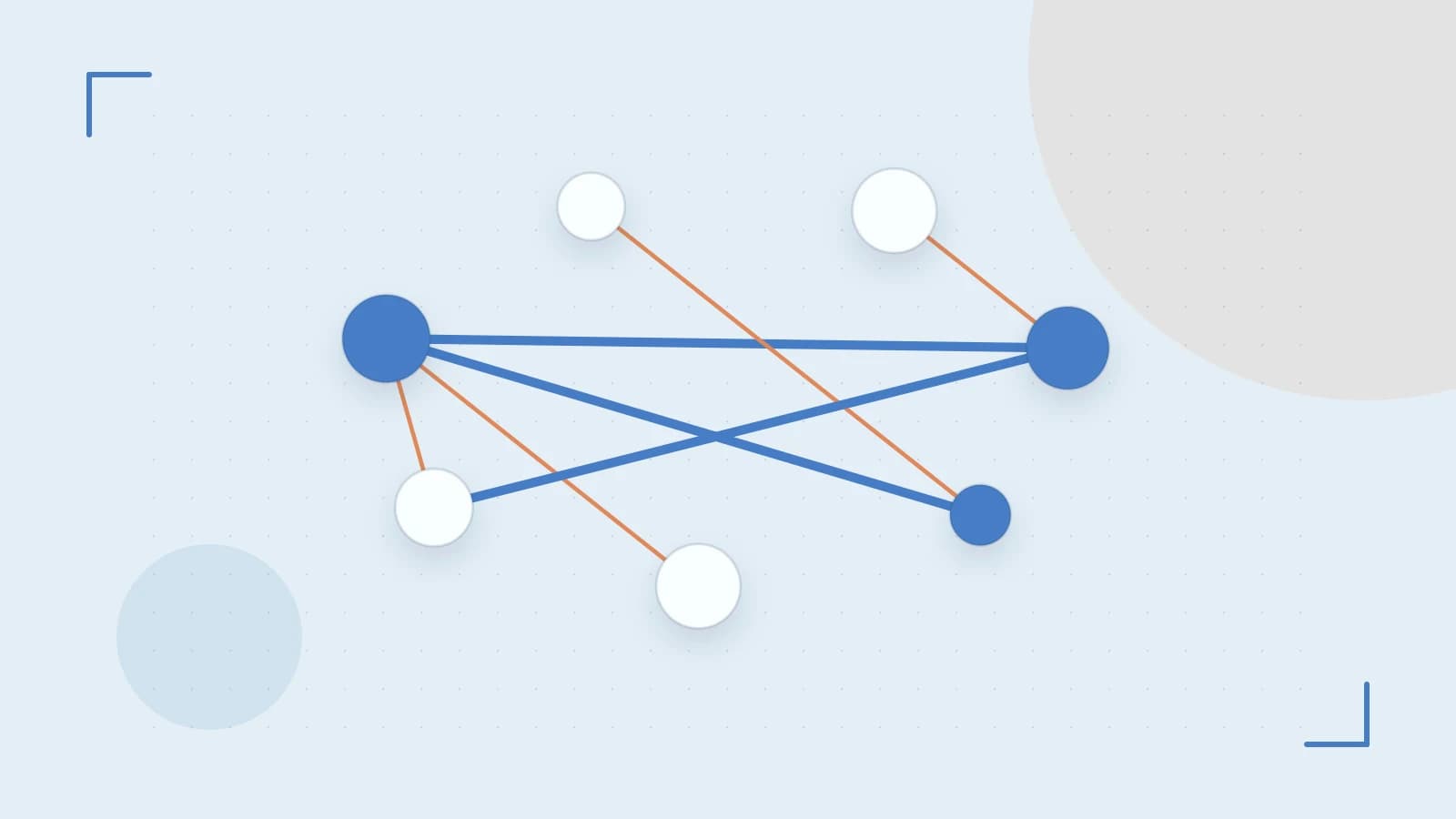 Editorial illustration of an algorithmic node graph with branching paths and a highlighted result