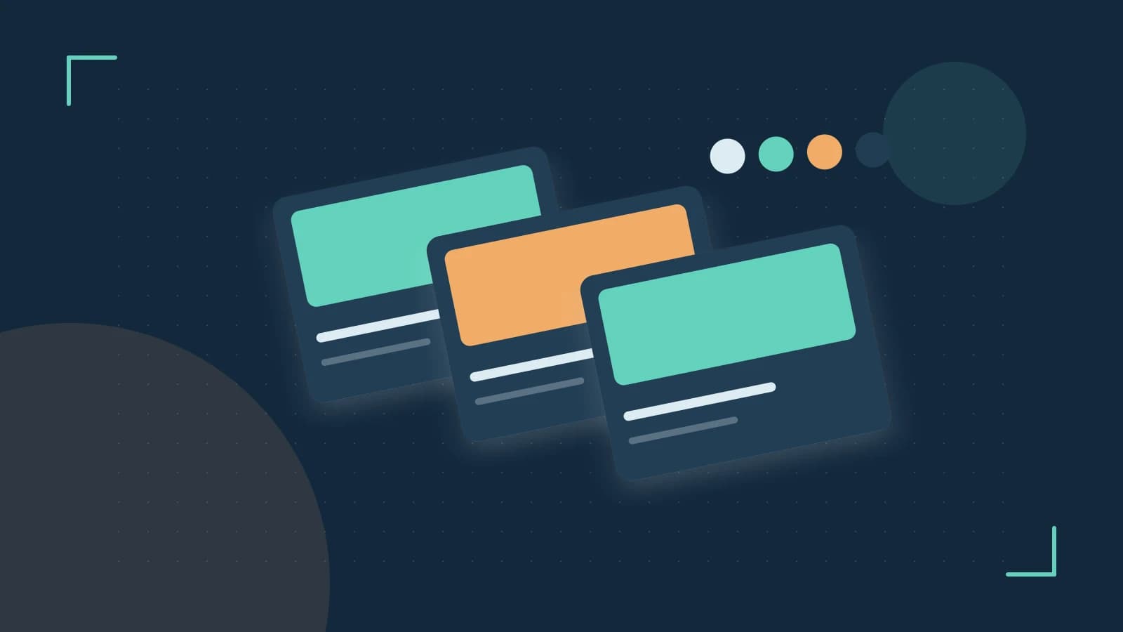 Editorial illustration of responsive browser layouts, overlapping design components and a color system