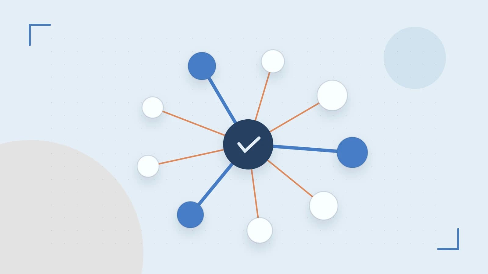 Editorial illustration of an algorithmic node graph with branching paths and a highlighted result