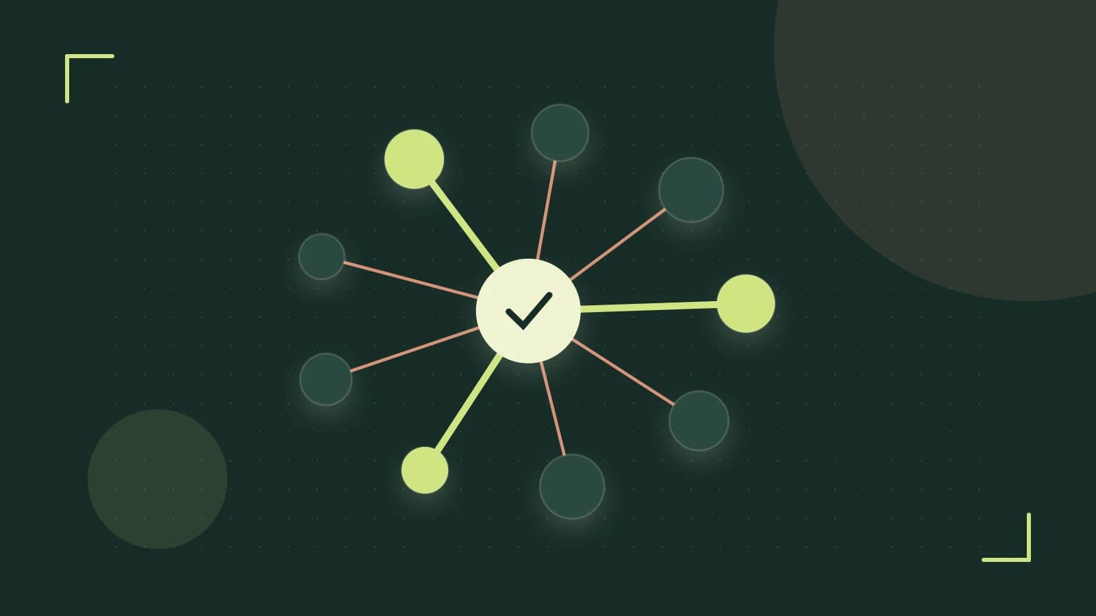 Editorial illustration of an algorithmic node graph with branching paths and a highlighted result