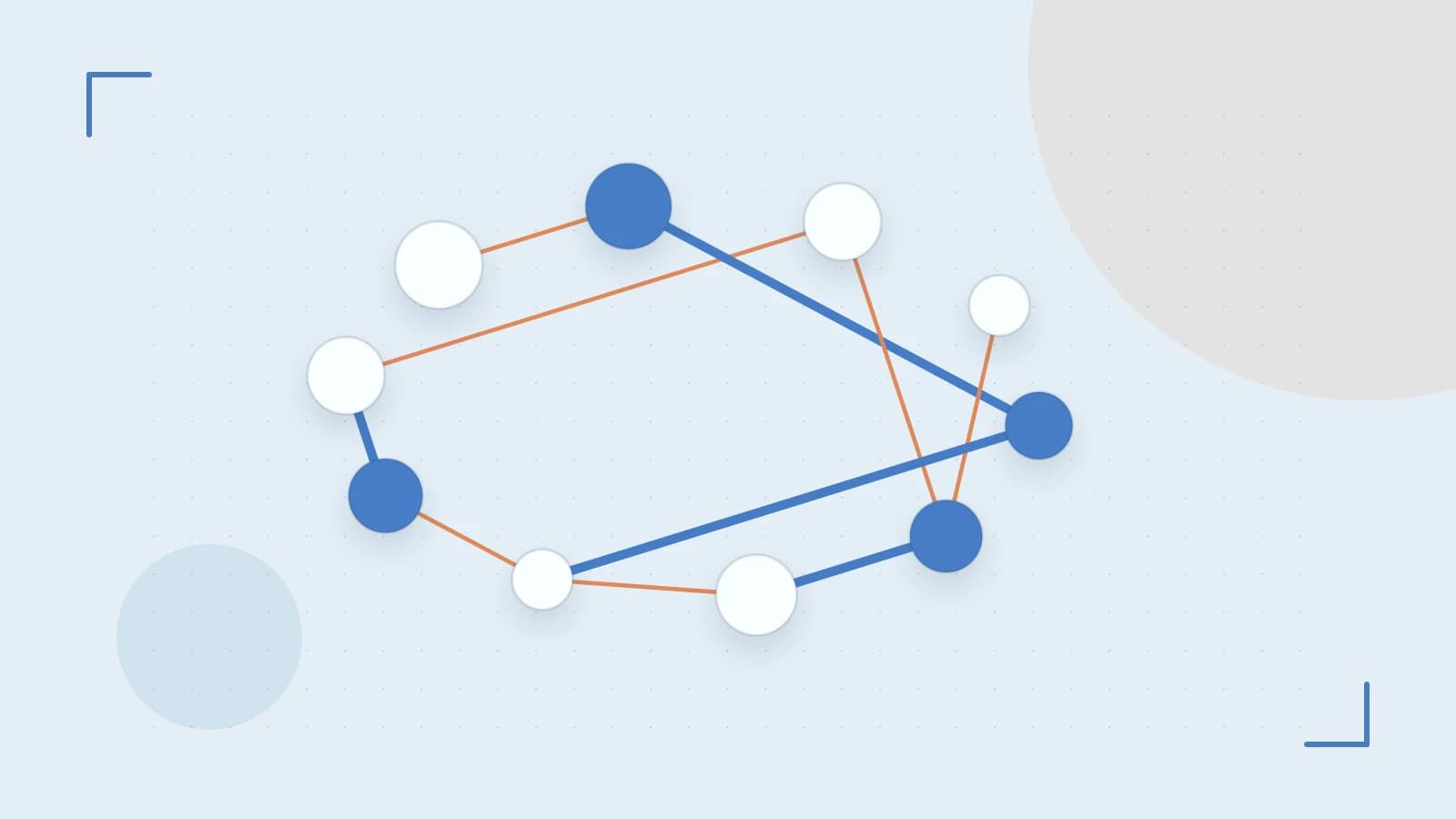 Editorial illustration of an algorithmic node graph with branching paths and a highlighted result