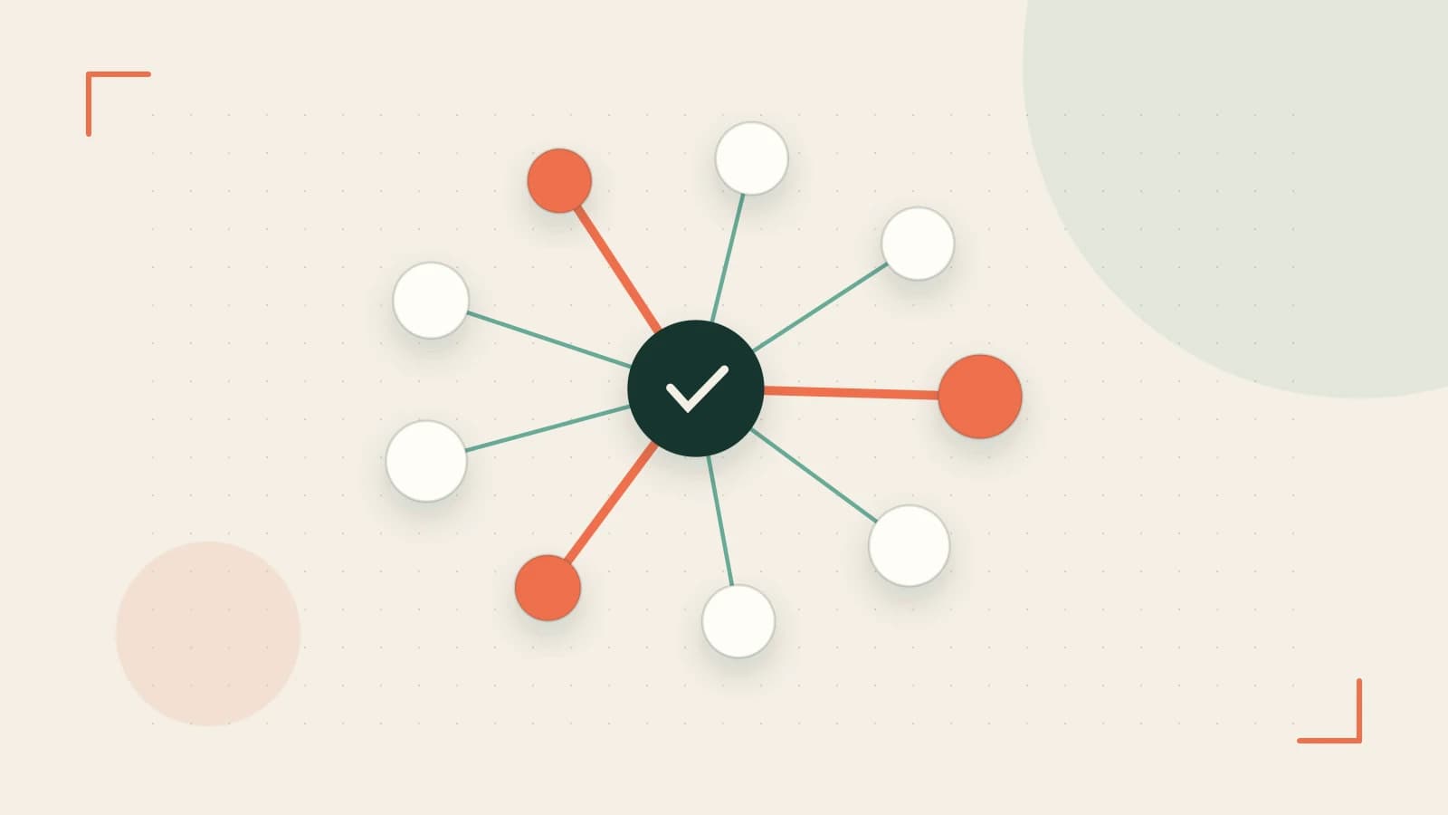 Editorial illustration of an algorithmic node graph with branching paths and a highlighted result
