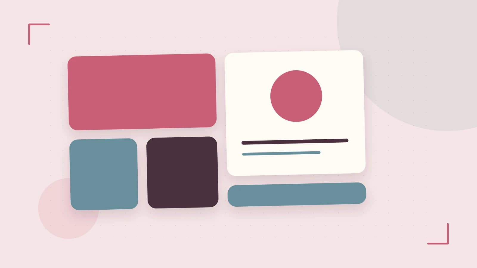 Editorial illustration of responsive browser layouts, overlapping design components and a color system