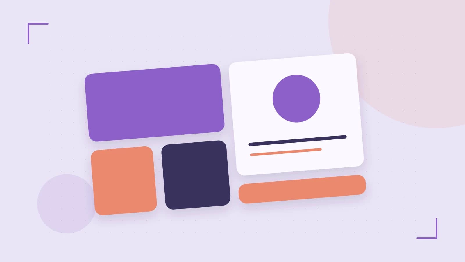 Editorial illustration of responsive browser layouts, overlapping design components and a color system