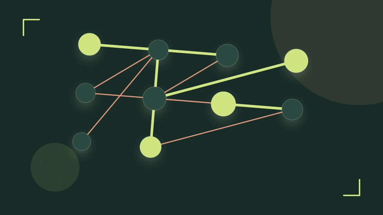 Editorial illustration of an algorithmic node graph with branching paths and a highlighted result