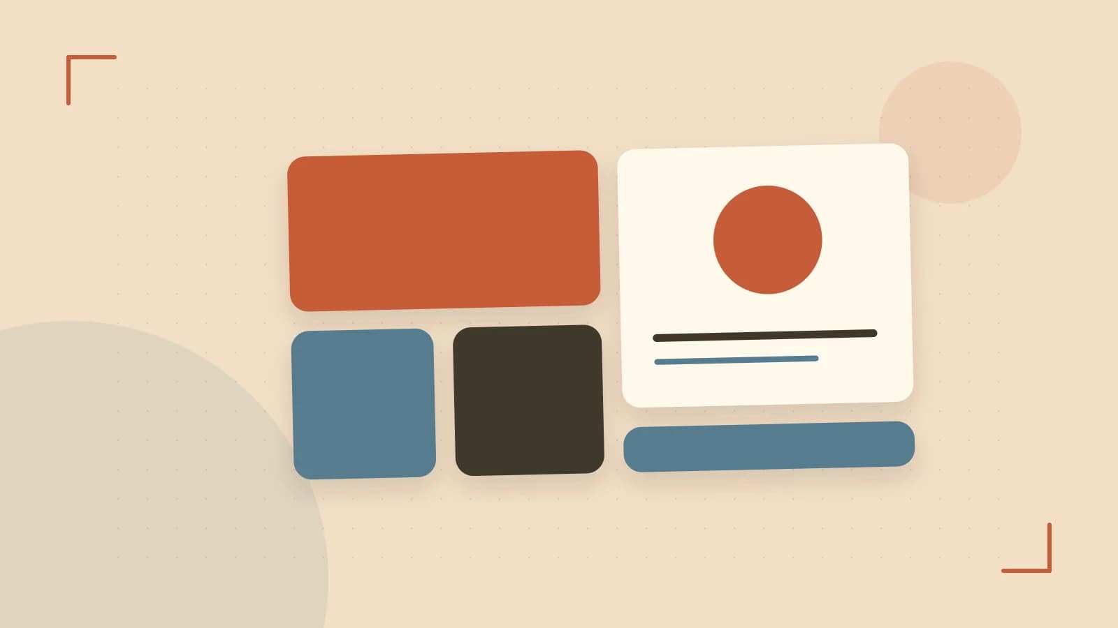 Editorial illustration of responsive browser layouts, overlapping design components and a color system