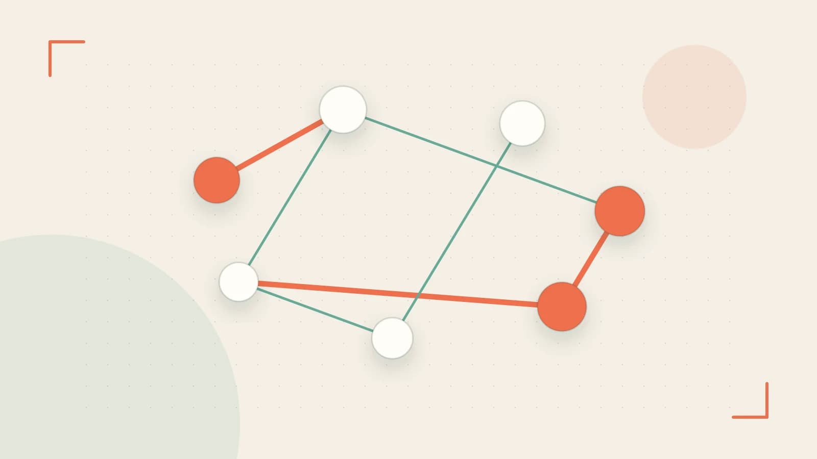 Editorial illustration of an algorithmic node graph with branching paths and a highlighted result