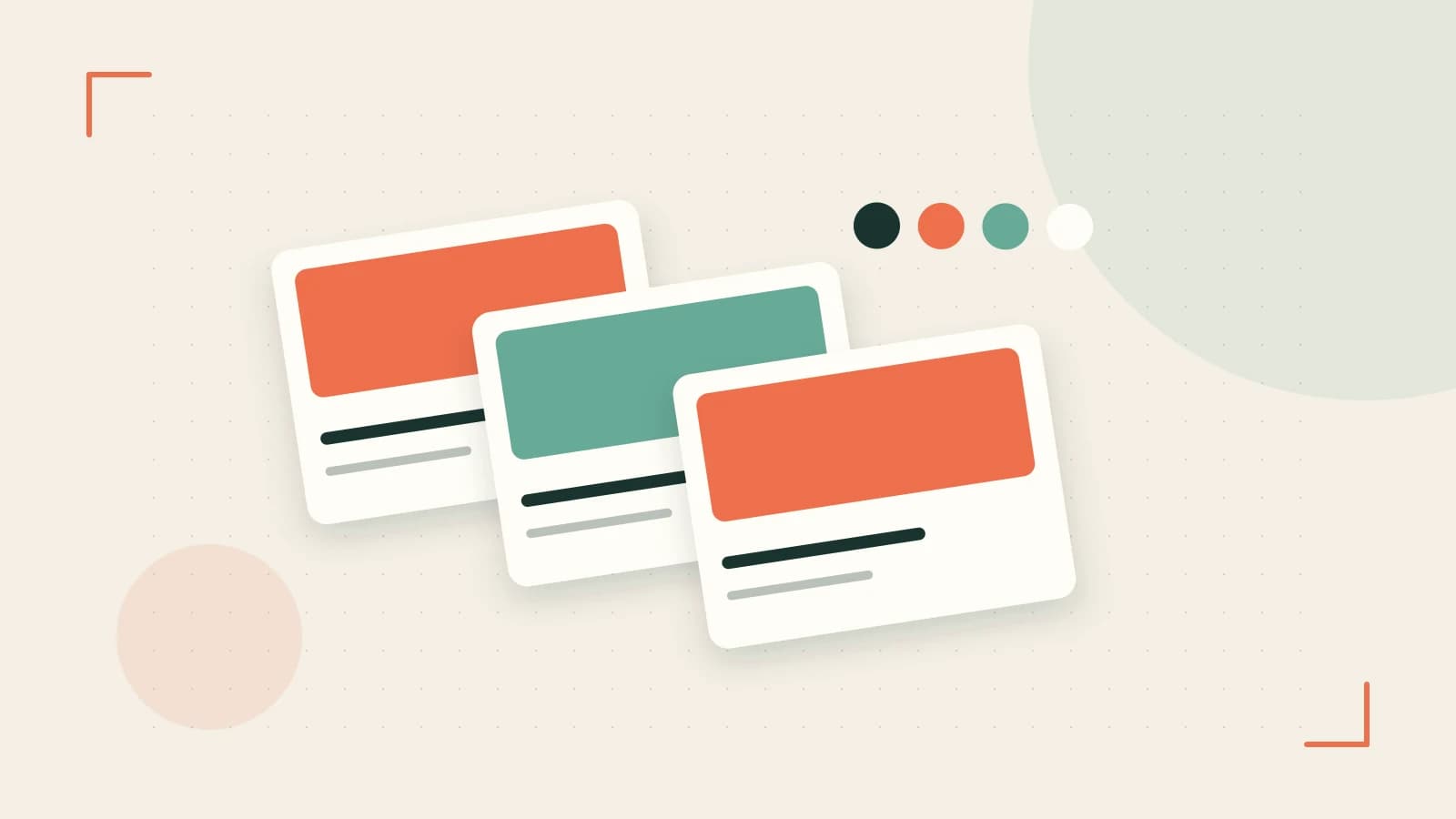 Editorial illustration of responsive browser layouts, overlapping design components and a color system