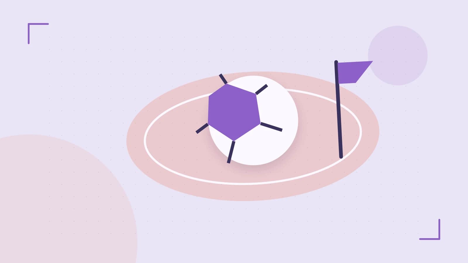 Editorial illustration of a stylized sports ball, stadium geometry and dynamic arcs
