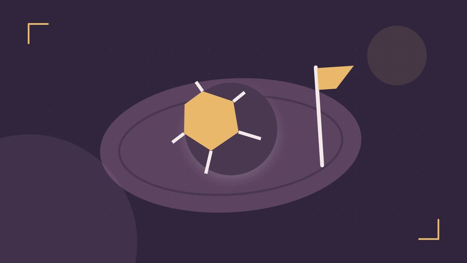Editorial illustration of a stylized sports ball, stadium geometry and dynamic arcs