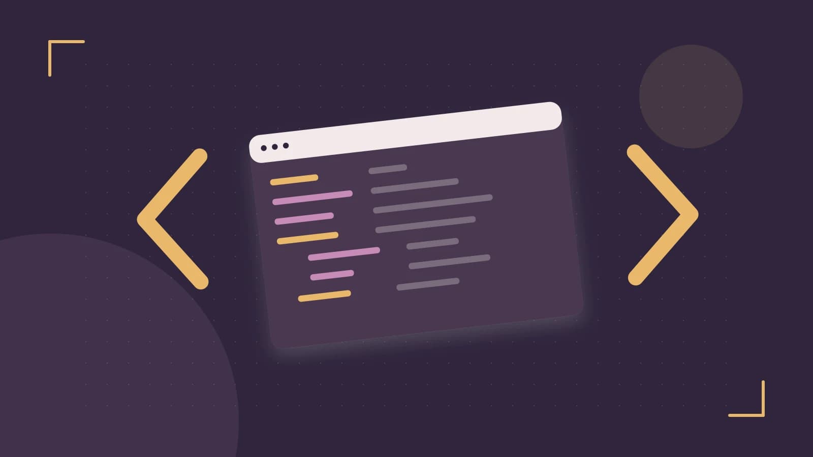 Editorial illustration of an abstract code editor, syntax blocks and oversized programming brackets