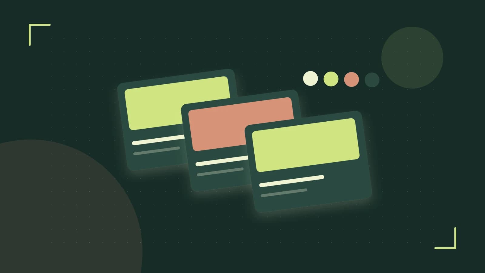 Editorial illustration of responsive browser layouts, overlapping design components and a color system