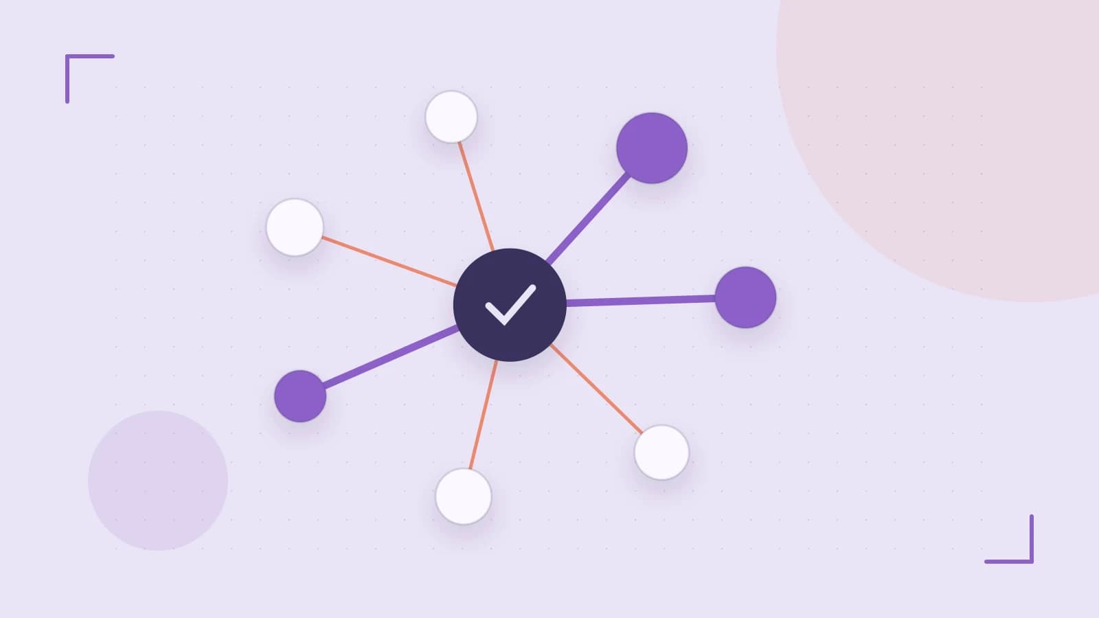 Editorial illustration of an algorithmic node graph with branching paths and a highlighted result