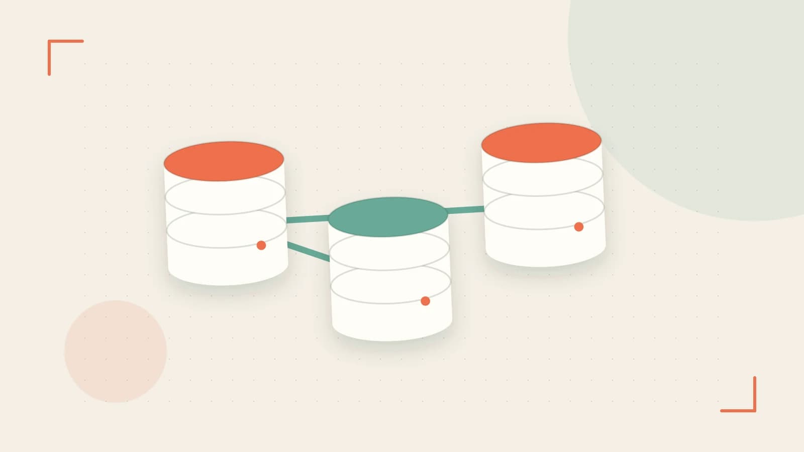 Editorial illustration of structured records, database cylinders and relationships between tables