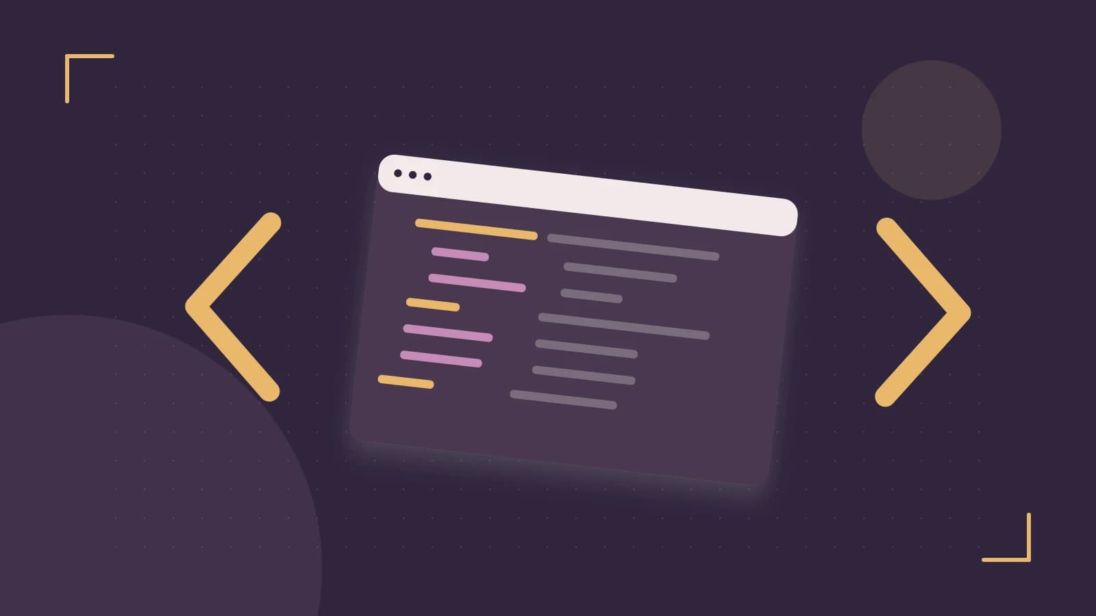 Editorial illustration of an abstract code editor, syntax blocks and oversized programming brackets