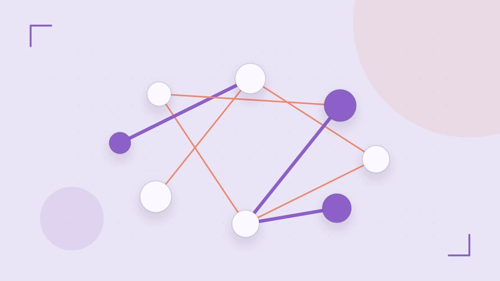 Editorial illustration of an algorithmic node graph with branching paths and a highlighted result