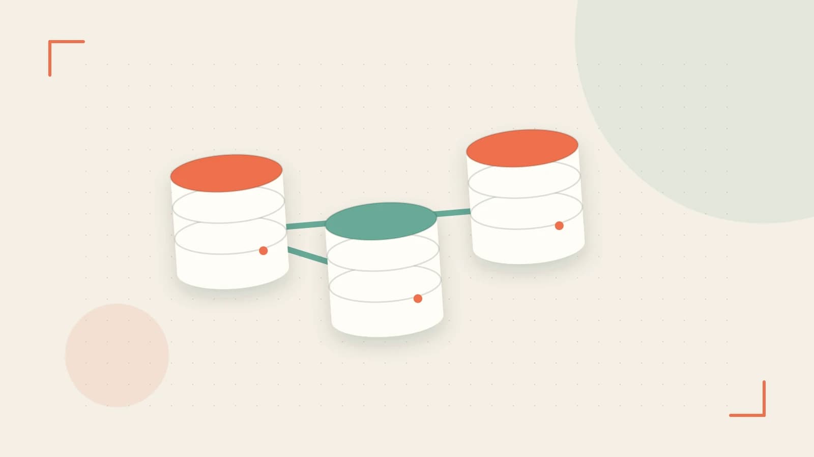 Editorial illustration of structured records, database cylinders and relationships between tables