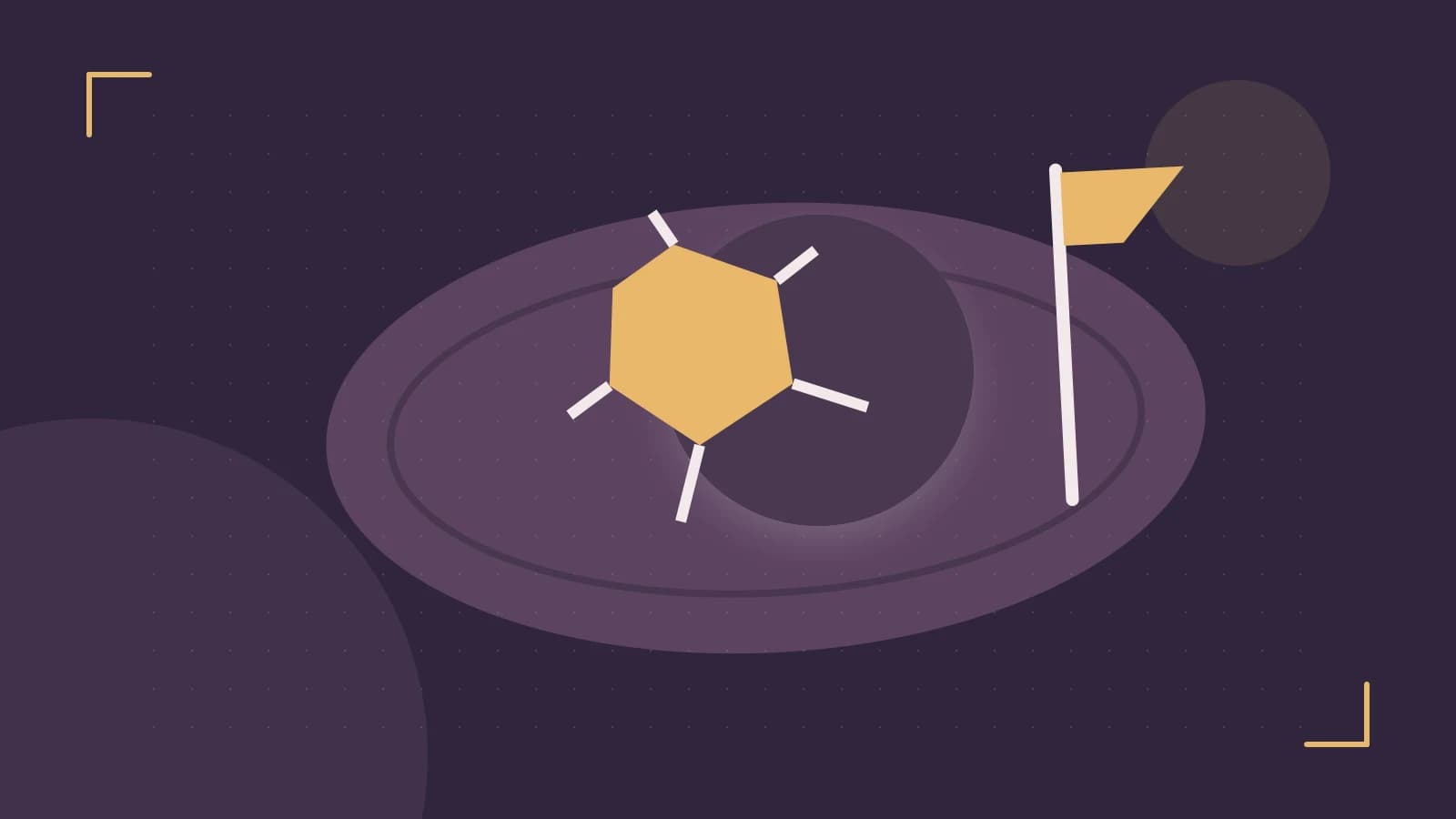 Editorial illustration of a stylized sports ball, stadium geometry and dynamic arcs