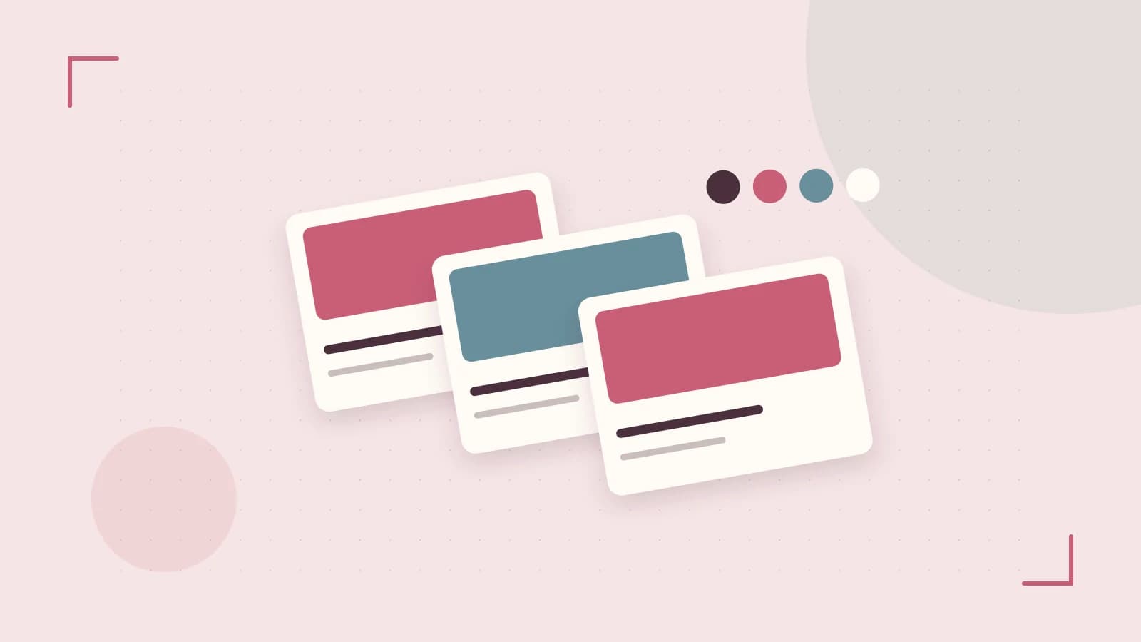 Editorial illustration of responsive browser layouts, overlapping design components and a color system