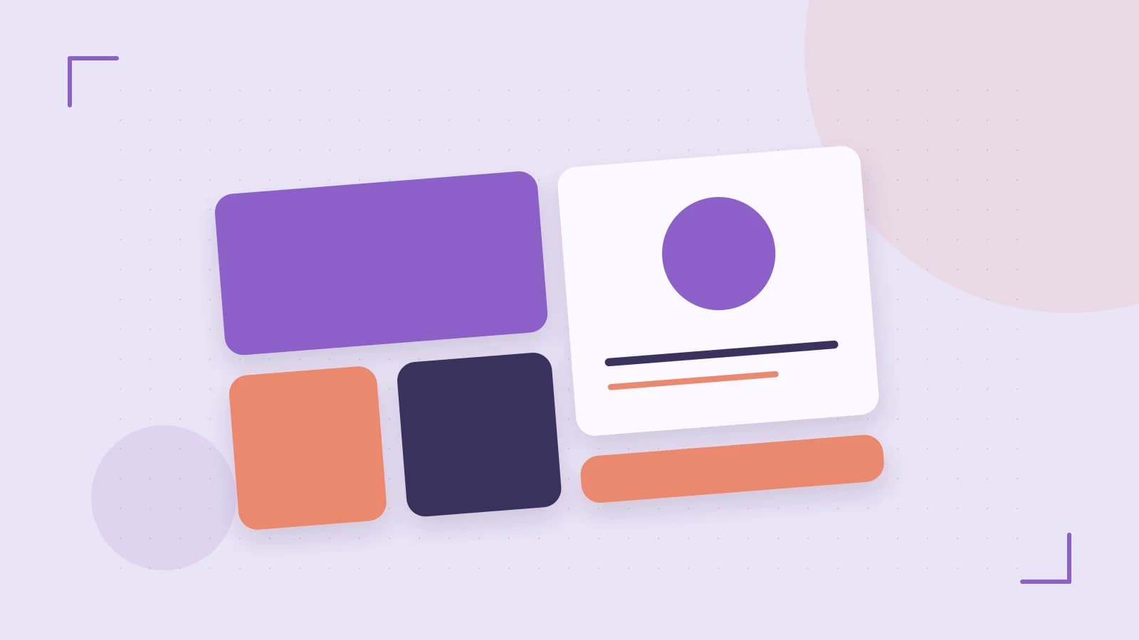 Editorial illustration of responsive browser layouts, overlapping design components and a color system
