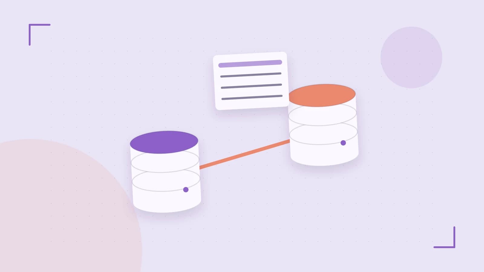 Editorial illustration of structured records, database cylinders and relationships between tables
