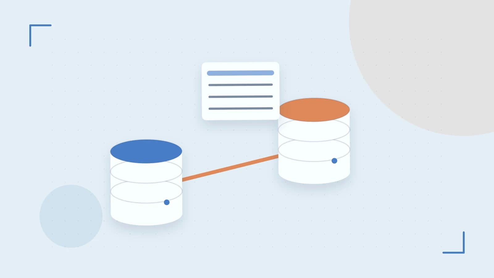 Editorial illustration of structured records, database cylinders and relationships between tables