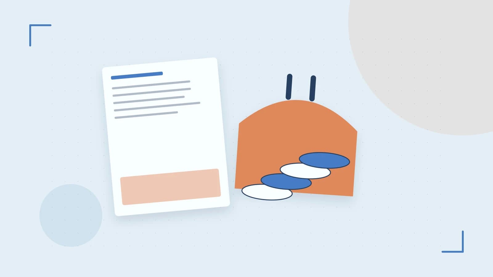 Editorial illustration of abstract coins, a payment card and a geometric financial chart without data labels