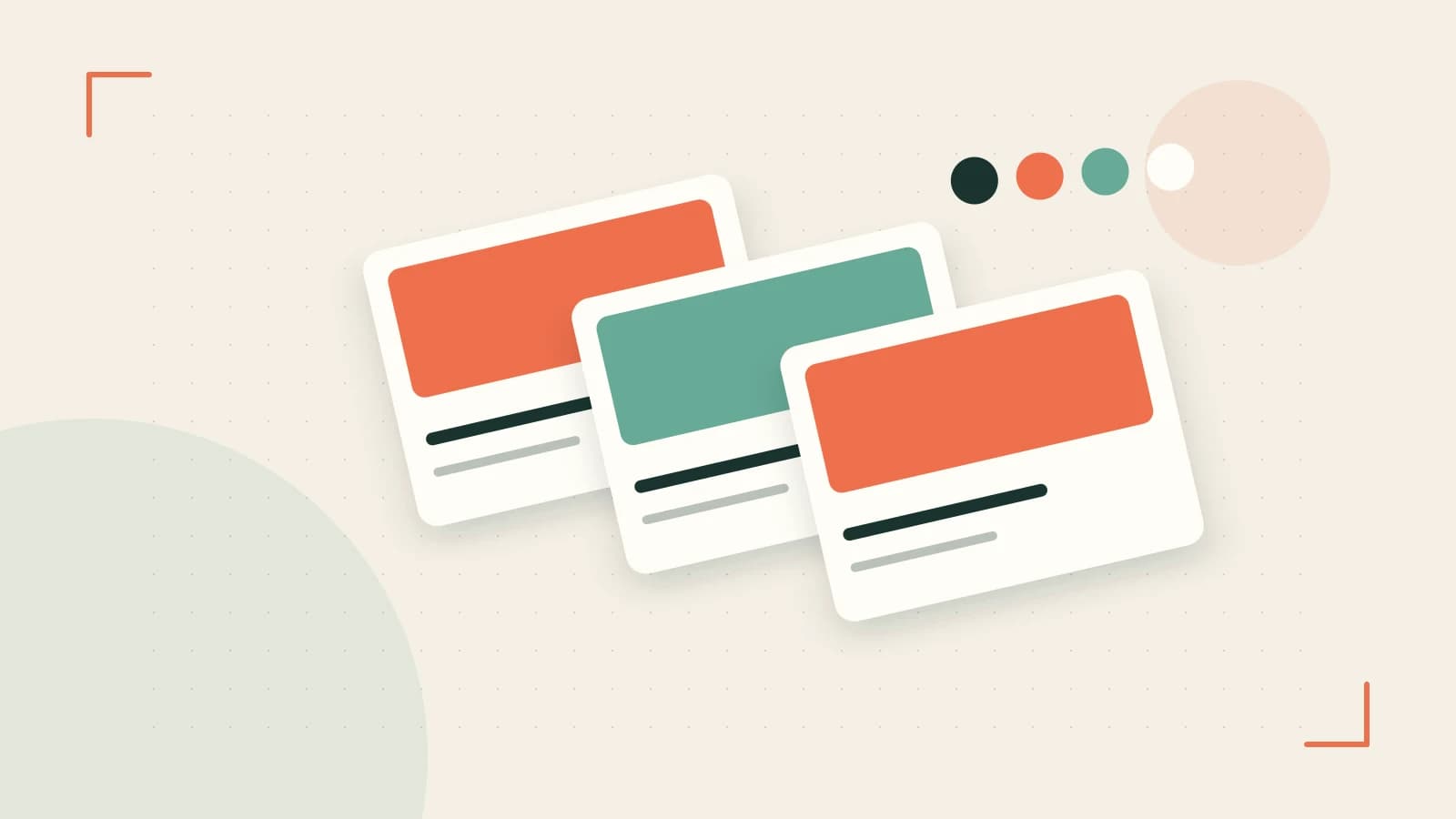 Editorial illustration of responsive browser layouts, overlapping design components and a color system
