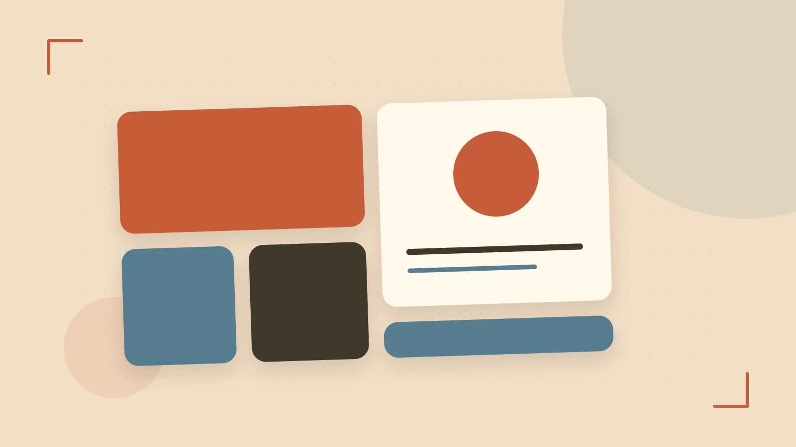 Editorial illustration of responsive browser layouts, overlapping design components and a color system