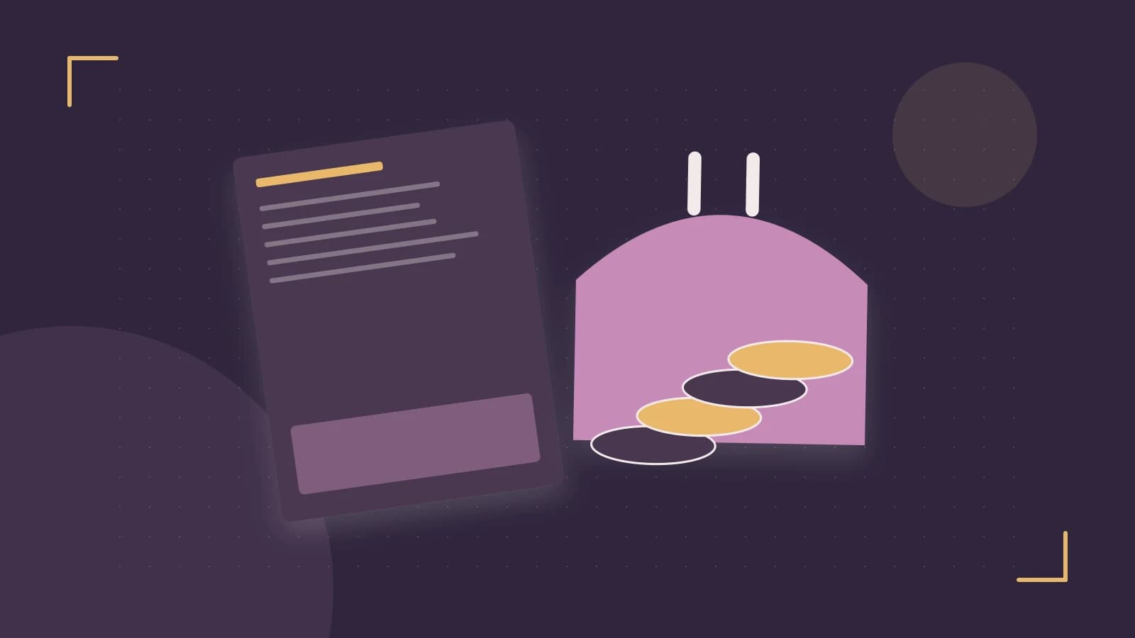 Editorial illustration of abstract coins, a payment card and a geometric financial chart without data labels