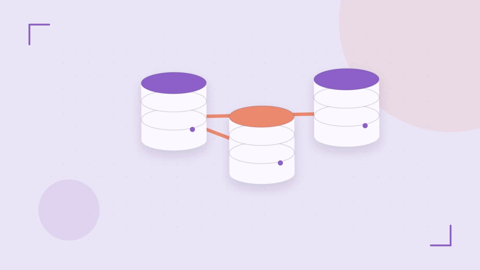 Editorial illustration of structured records, database cylinders and relationships between tables