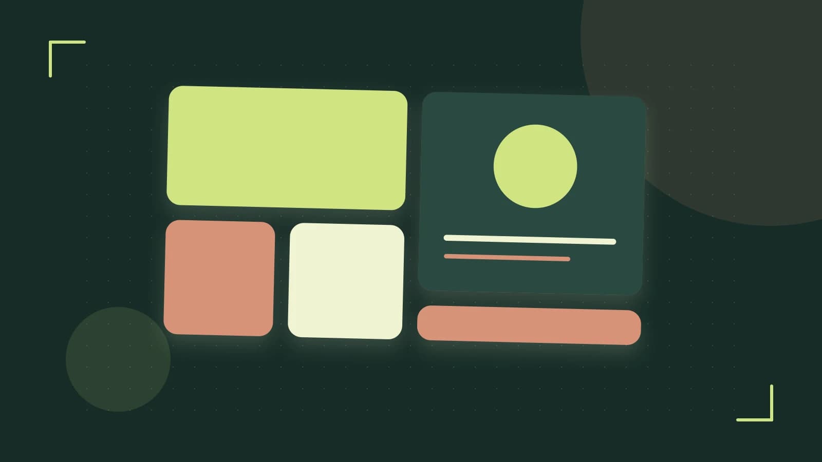 Editorial illustration of responsive browser layouts, overlapping design components and a color system