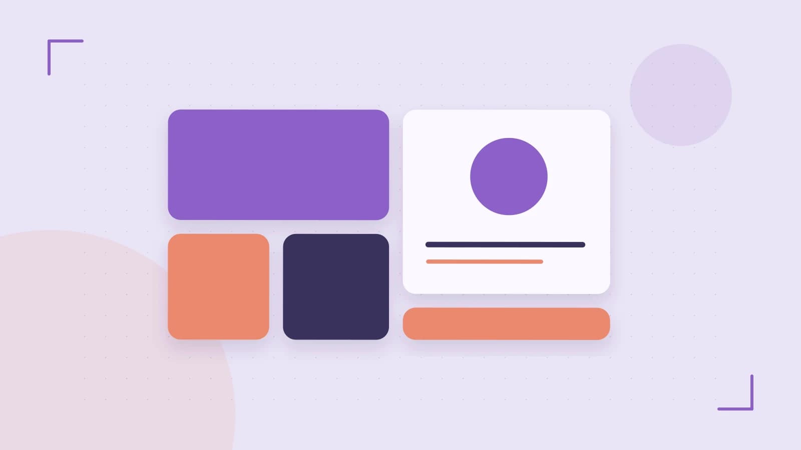 Editorial illustration of responsive browser layouts, overlapping design components and a color system