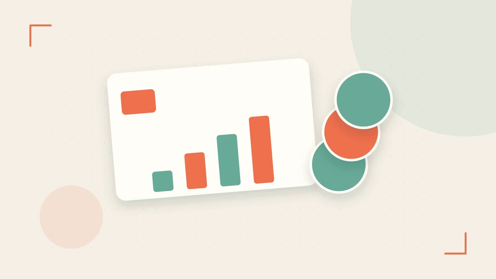 Editorial illustration of abstract coins, a payment card and a geometric financial chart without data labels