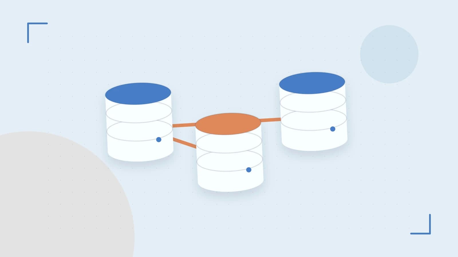 Editorial illustration of structured records, database cylinders and relationships between tables