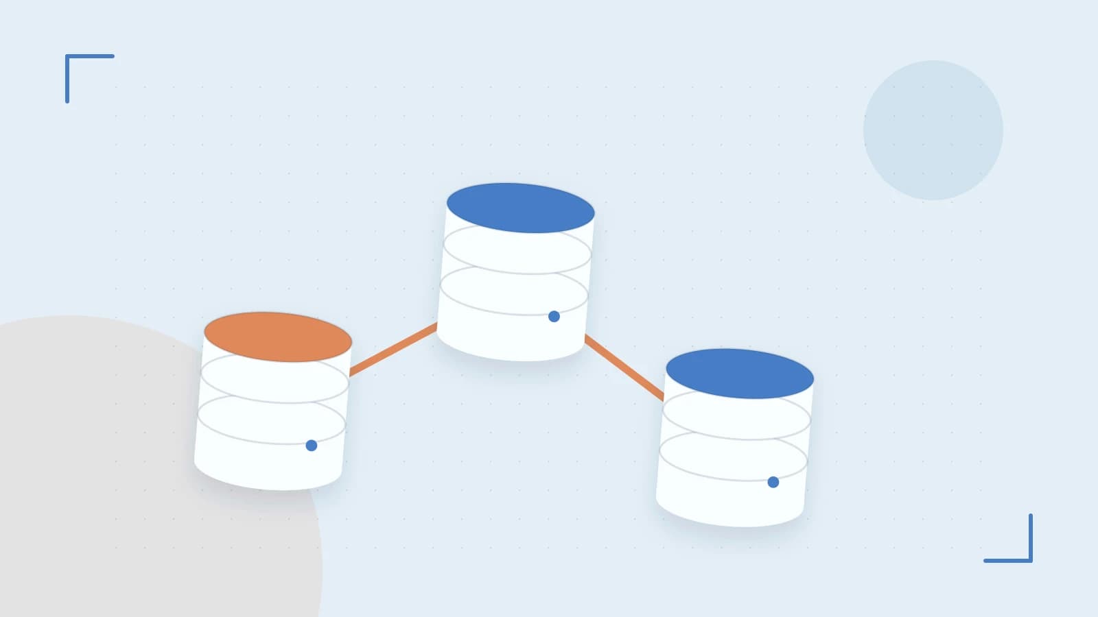 Editorial illustration of structured records, database cylinders and relationships between tables