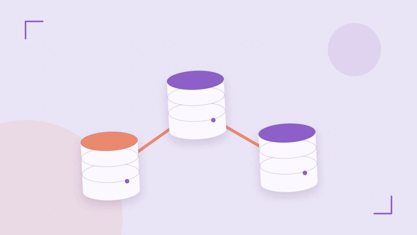 Editorial illustration of structured records, database cylinders and relationships between tables