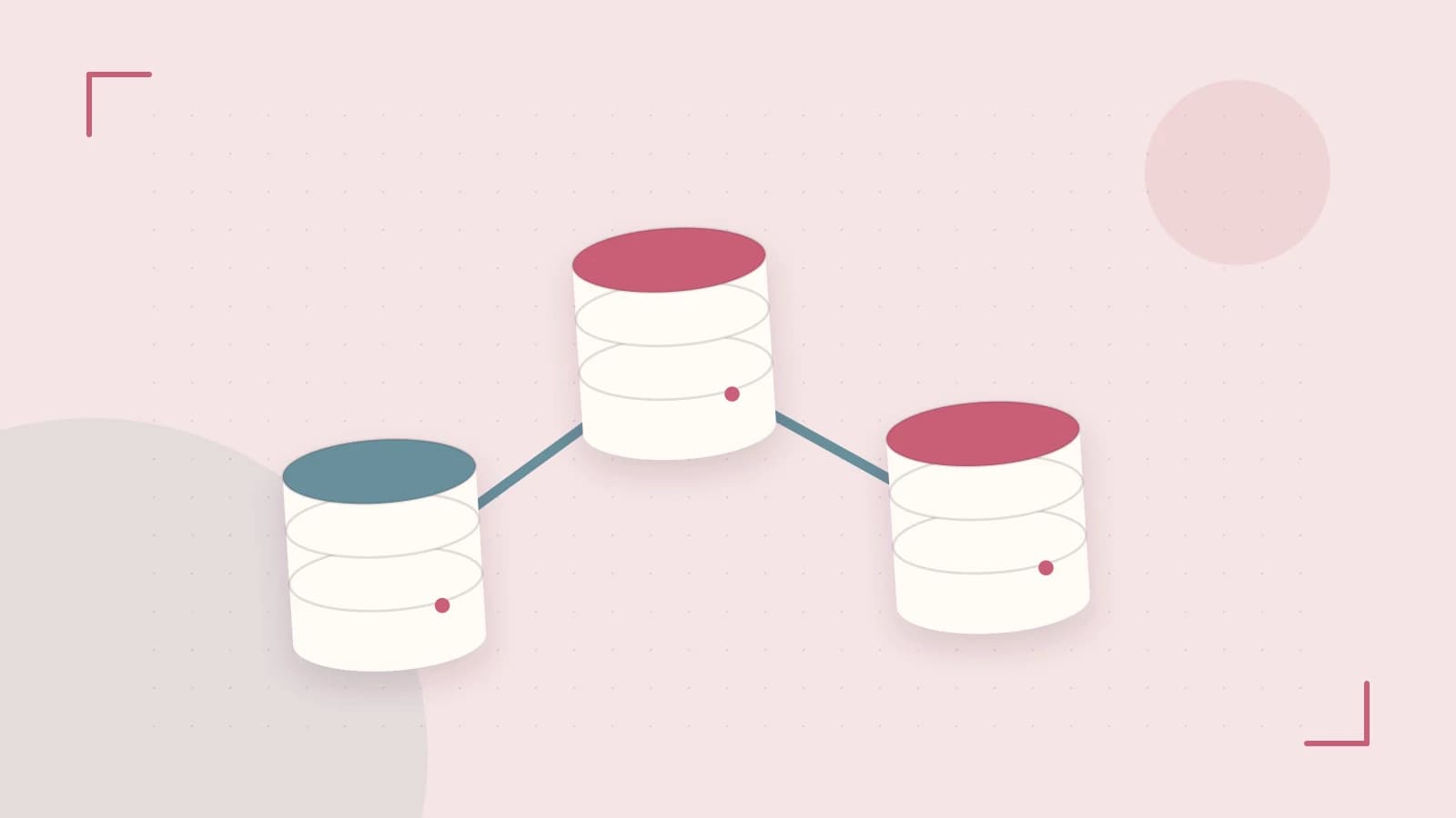 Editorial illustration of structured records, database cylinders and relationships between tables