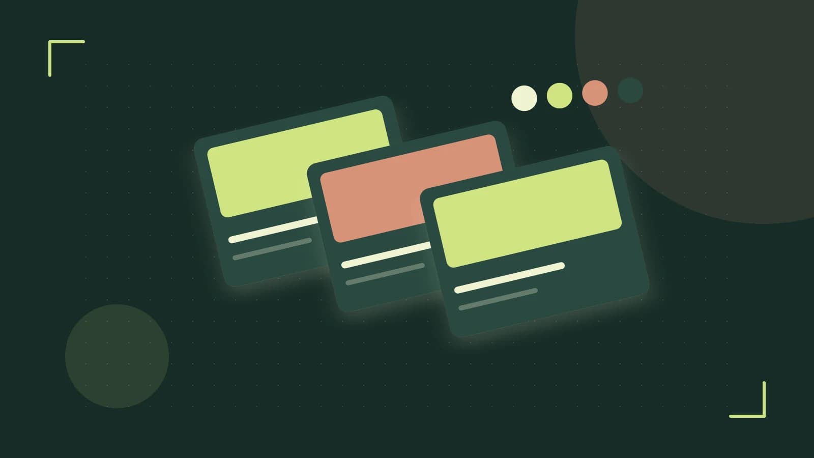 Editorial illustration of responsive browser layouts, overlapping design components and a color system