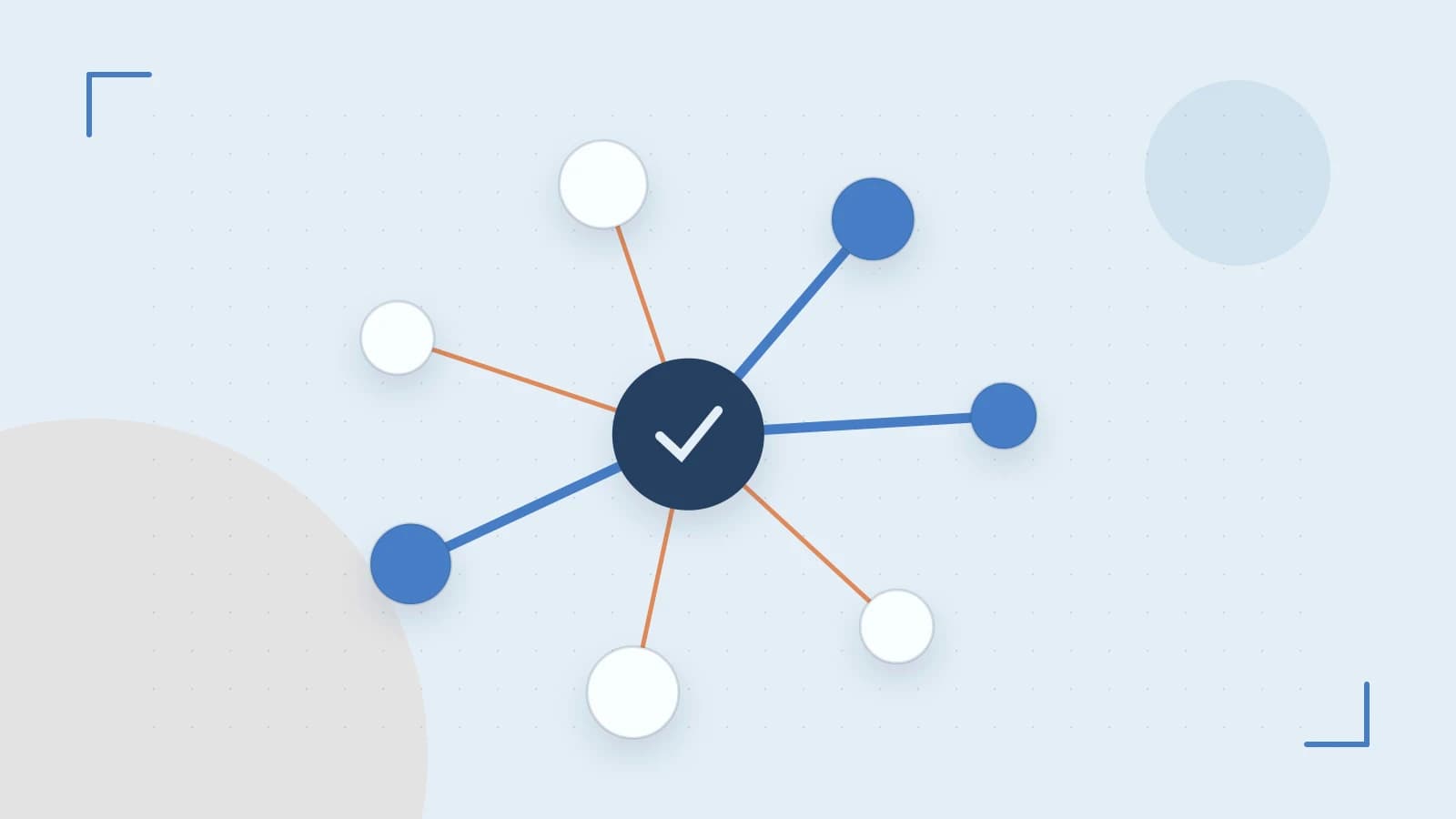 Editorial illustration of an algorithmic node graph with branching paths and a highlighted result